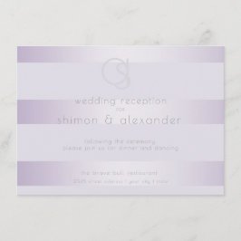 Hochzeitsempfang | Lilac Shimmer Stripes Monogramm Begleitkarte