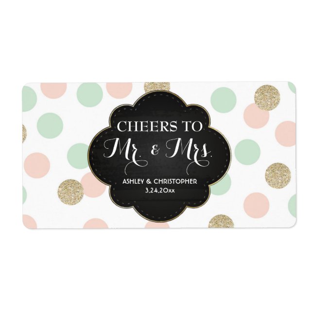 Hochzeitsempfang Mini Champagne Label Polka Dots (Vorne)