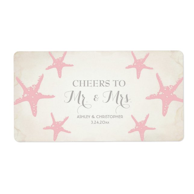 Hochzeitsempfang Mini Champagner Label Starfish (Vorne)