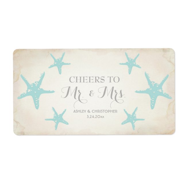 Hochzeitsempfang Mini Champagner Label Starfish (Vorne)