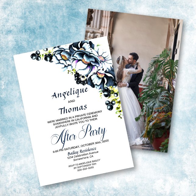Hochzeitsempfang mit blauer Blume Einladung (Von Creator hochgeladen)