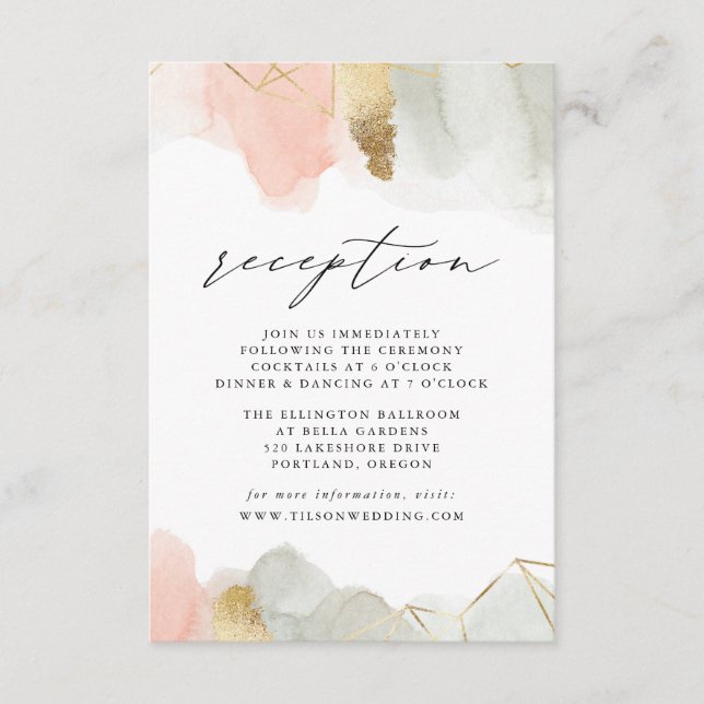 Hochzeitsempfang mit Blush & Sage Begleitkarte (Vorderseite)