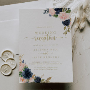 Hochzeitsempfang mit Blütenblütengolden Einladung