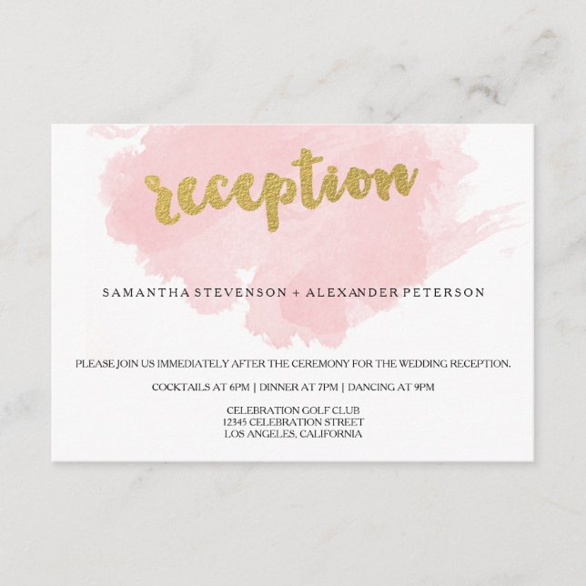 Hochzeitsempfang mit Gold und Blush Begleitkarte (Vorderseite)