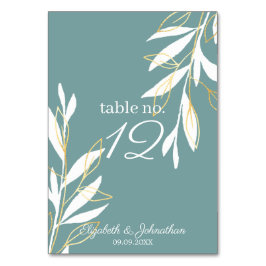 Hochzeitsempfang mit goldenem grünem Wasser Tischnummer
