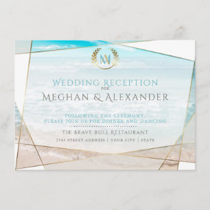 Hochzeitsempfang   Modernes Monogramm Strand Begleitkarte