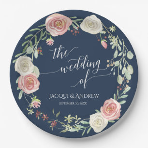 Hochzeitsempfang Navy Blush Elfenbeinküste Rose W Pappteller