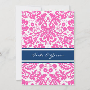 Hochzeitsempfang nur Blauer rosa Damast Einladung
