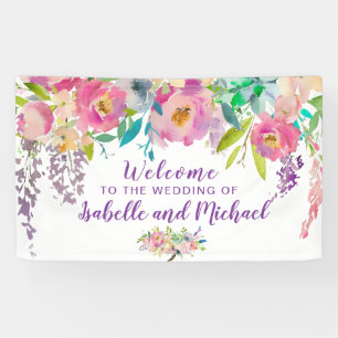Hochzeitsempfang Pastellrosa und Lila Blumenbanner Banner