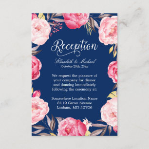 Hochzeitsempfang Rosa Blumenreath Navy Blau Begleitkarte
