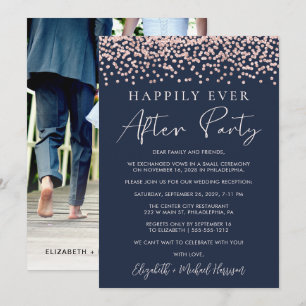 Hochzeitsempfang Rose Gold Glitzer Foto Blau Ankündigung