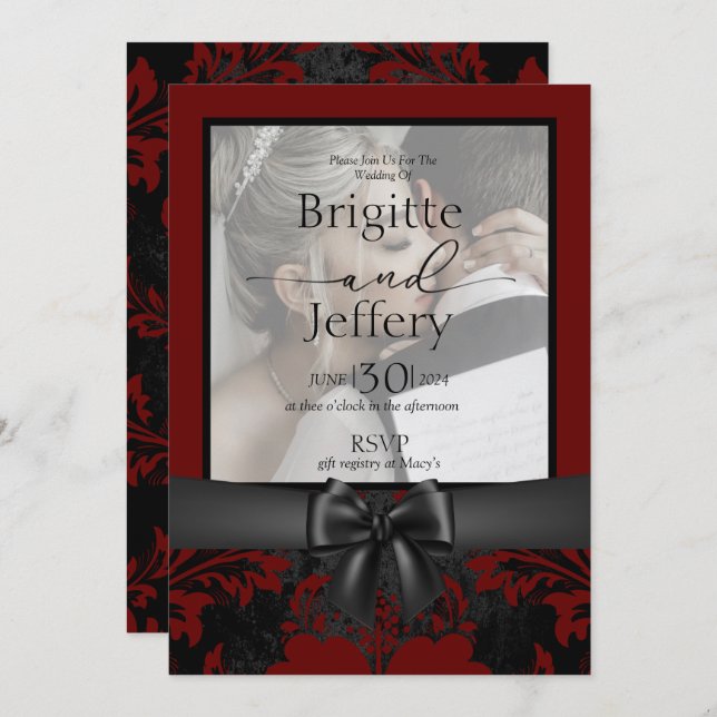 Hochzeitsempfang Rot-Schwarz-Foto Einladung (Vorne/Hinten)