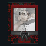 Hochzeitsempfang Rot-Schwarz-Foto Einladung<br><div class="desc">Einladung Rot & Schwarz klassische Foto schwarzer Bogen,  blaues Blumenmuster angepasste traditionelle Foto Skript Einladungskarte. Karo aus der Erholung dieser eleganten Hochzeitskollektion und Wohngestaltung.</div>