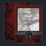 Hochzeitsempfang Rot-Schwarz-Foto Einladung<br><div class="desc">Einladung Rot & Schwarz klassische Foto schwarzer Bogen,  blaues Blumenmuster angepasste traditionelle Foto Skript Einladungskarte. Karo aus der Erholung dieser eleganten Hochzeitskollektion und Wohngestaltung.</div>