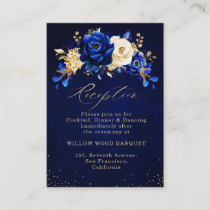 Hochzeitsempfang Royal Blue Yellow Gold Floral En Begleitkarte