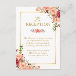 Hochzeitsempfang Rustikales Gold Orange Blumenchic Begleitkarte