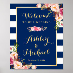 Hochzeitsempfang Schild Blumenarmband Blaue Streif