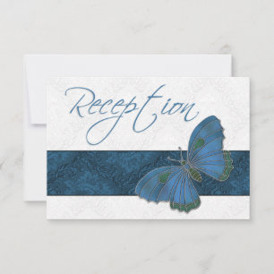 Hochzeitsempfang Schmetterling Brokat blau RSVP Karte