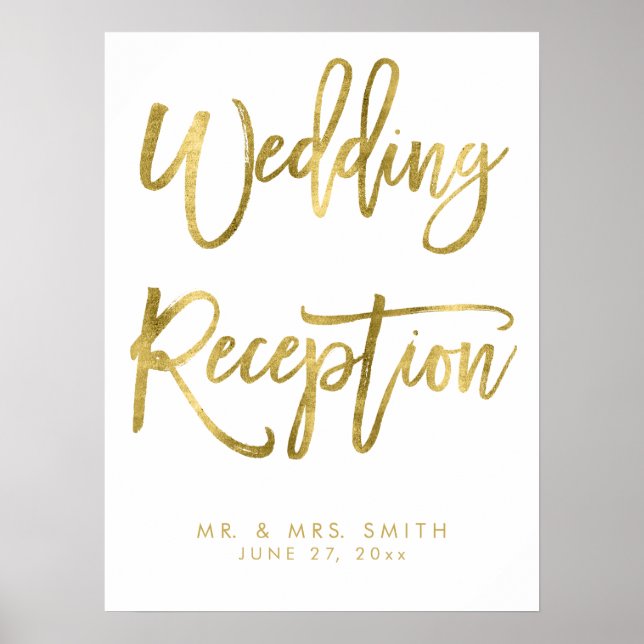 Hochzeitsempfang signieren Gold und Weiß drucken Poster (Vorne)