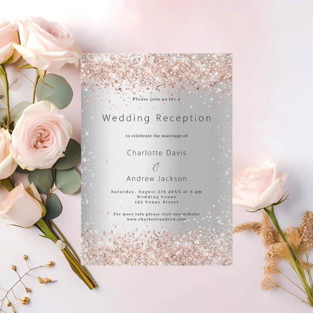 Hochzeitsempfang Silberne Rose Gold Einladung (Von Creator hochgeladen)