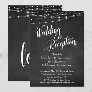 Hochzeitsempfang Typografie Schiefertafel Lichter Einladung