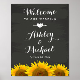 Hochzeitsempfang Untere Herz Sonnenblumen Chalkboa Poster