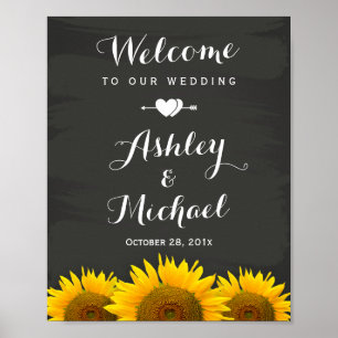 Hochzeitsempfang Untere Herz Sonnenblumen Chalkboa Poster