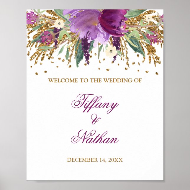 Hochzeitsempfang Unterschreiben Lila Glitzer Ameth Poster (Vorne)