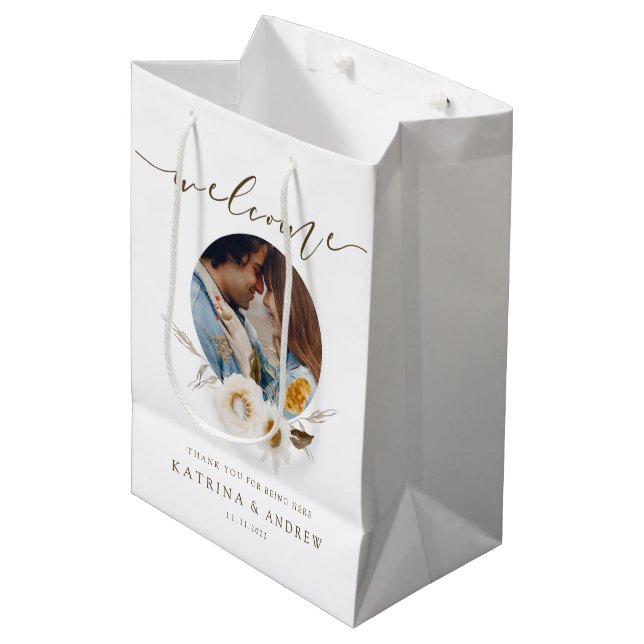 Hochzeitsempfang Vielen Dank für Ihr Geschenk Tasc Mittlere Geschenktüte (Vorderseite Schrägansicht)