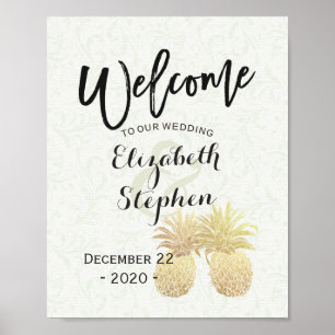 Hochzeitsempfang Vintage Gold Ananas Poster