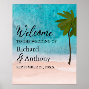Hochzeitsempfang von Ocean Beach Palm Tree Poster