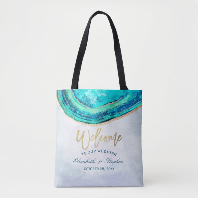 Hochzeitsempfang Wasserfarbe Aquamarin & Gold Agat (Vorderseite)