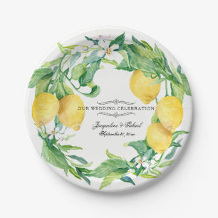 Hochzeitsempfang Zitrus-Limonen-Blumen-Blatt-Kranz Pappteller