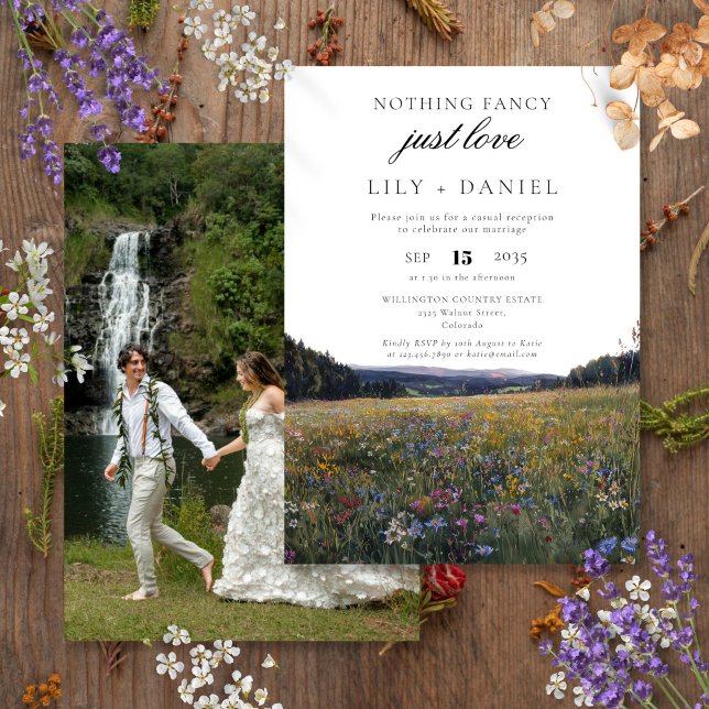 Hochzeitsempfangs-Foto von einer heimlichen Hochze Einladung (Wildflowers Elopement Wedding Reception Photo Invitation)