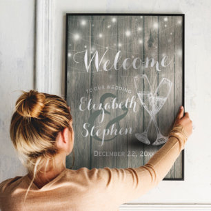 Hochzeitsempfangs-Schild Champagnergläser Poster