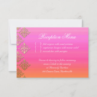 Hochzeitsempfangskarte Indischer Damaskus Rosa Ora RSVP Karte