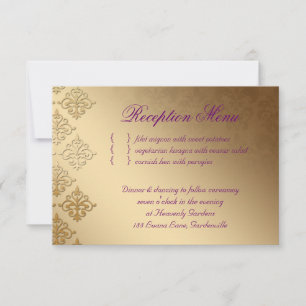 Hochzeitsempfangskarte Indischer Damast Lila Gold RSVP Karte