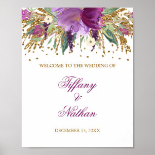 Hochzeitsempfangsschild lila Glitter Amethyst Poster