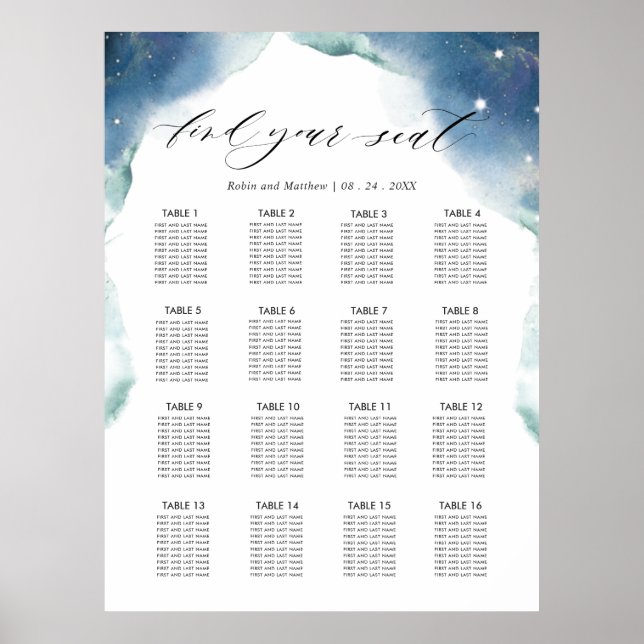 Hochzeitsempfehlung 16 Seatekartenzeichen Poster (Vorne)