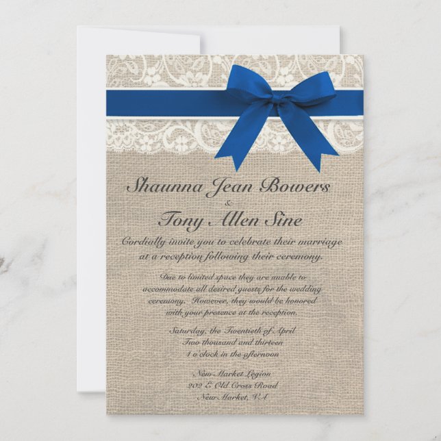 Hochzeitsempfehlung für Elfenbein Lace Royal Blue  Einladung (Vorderseite)