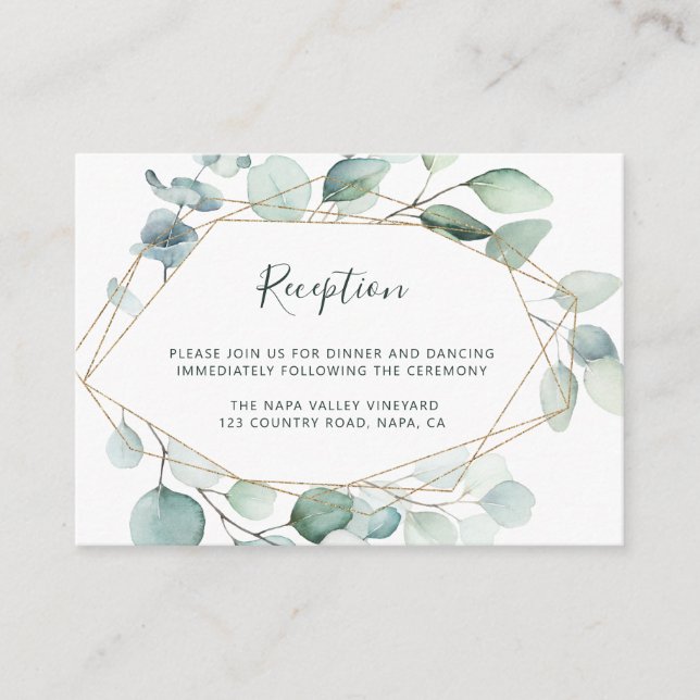 Hochzeitsempfehlung für goldene, geometrische Grün Begleitkarte (Vorderseite)