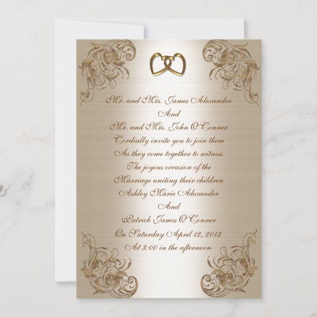 Hochzeitsempfehlung im satinlook goldene Eleganz Einladung (Vorderseite)