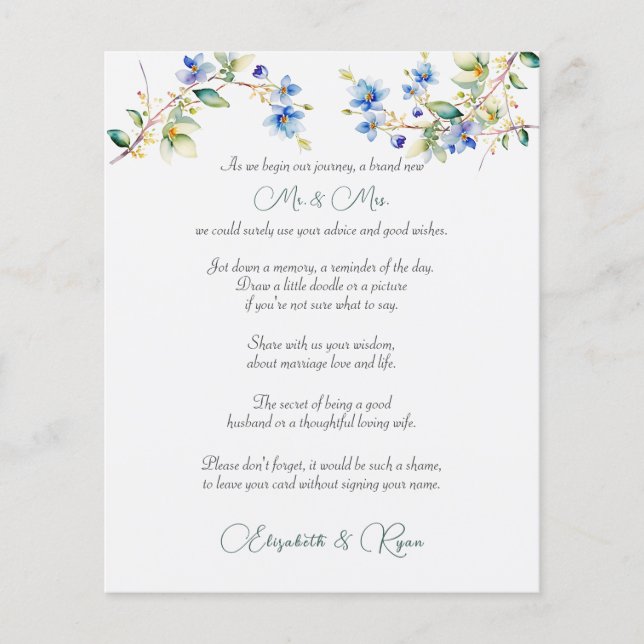 Hochzeitsempfehlung wünscht Blue Watercolor (Vorderseite)