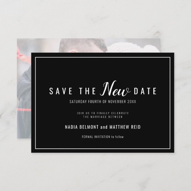Hochzeitsereigniswechsel rette das neue Datum Schw Save The Date (Vorne/Hinten)