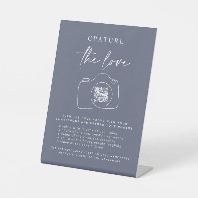 Hochzeitserfassung die Liebe | Foto Sharing QR Cod Sockelschild (Vorderseite)