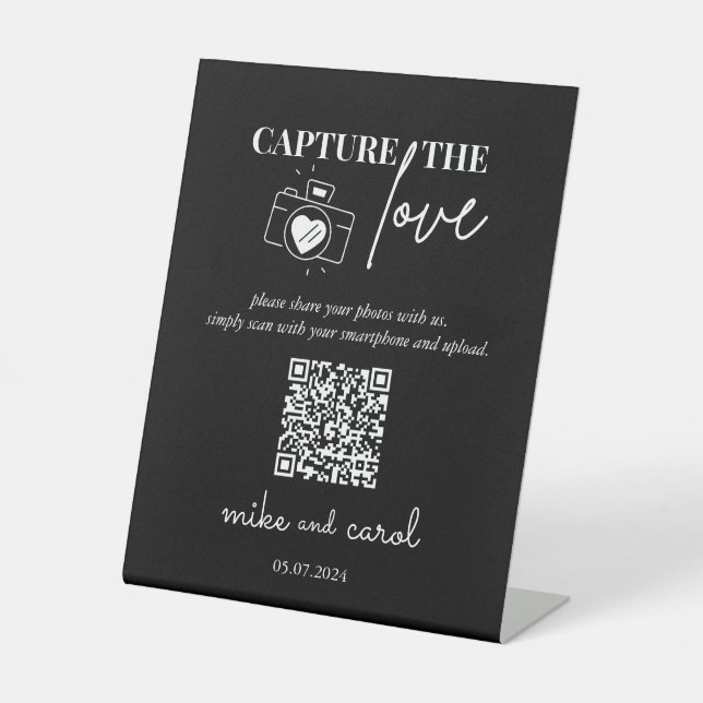 Hochzeitserfassung die Liebe | Foto Sharing QR Cod Sockelschild (Vorderseite)