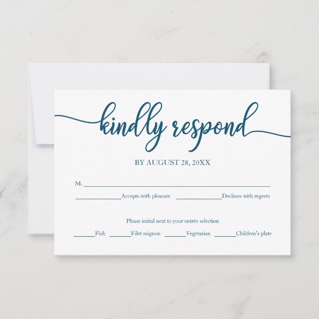 Hochzeitserie RSVP Card Ocean Blue Calligraphy (Vorderseite)