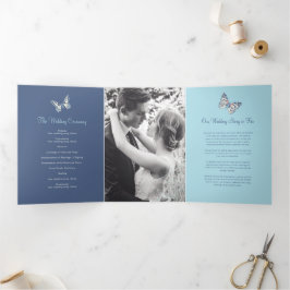 Hochzeitserneuerung in den Farbtönen der blauen Sc Dreifach-gefaltete Programmkarte