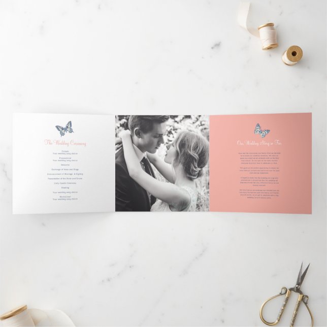 Hochzeitserneuerungsprogramm Korallenschmetterling Dreifach-gefaltete Programmkarte (Innenseite)