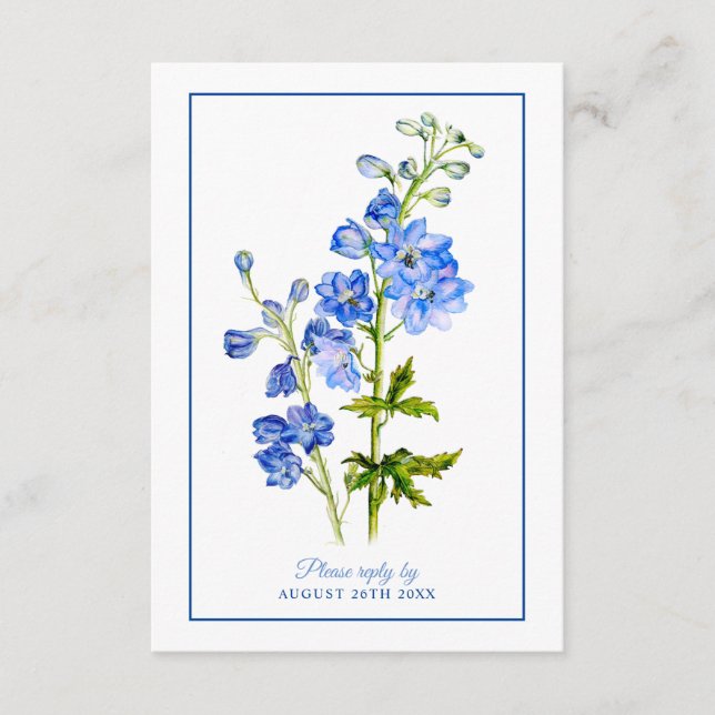 Hochzeitserwiderrufung Blau-Delphinium-Blume Begleitkarte (Vorderseite)